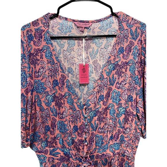 Simply Southern Women's Casual Romper Beach Seahorse Pink Blue Size XL NWT - Picture 3 of 9